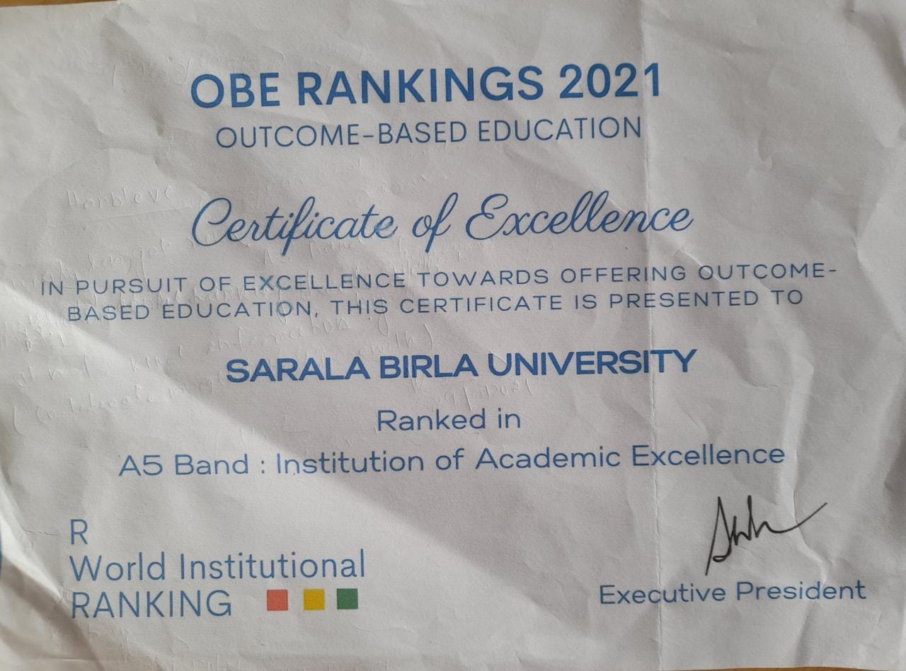 sarla birla university get certificate of excellence