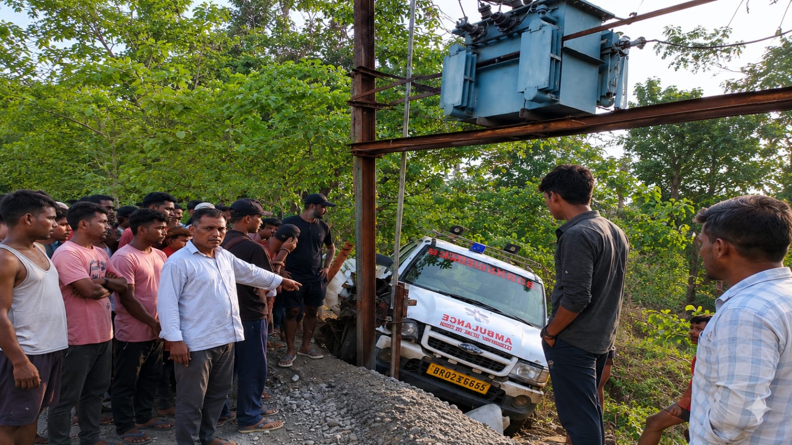 दंतार में ट्रांसफार्मर के खंभे से टकराई एम्बुलेंस, बाल-बाल बचे चालक व मरीज