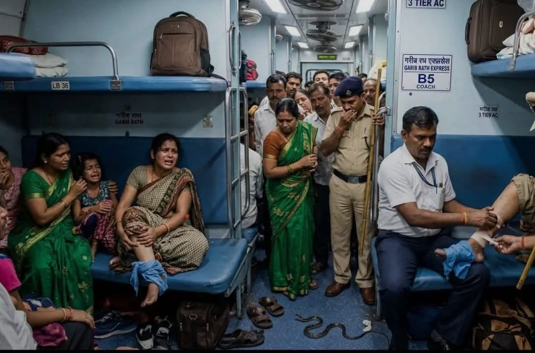 गरीब रथ एक्सप्रेस के एसी कोच में महिला को सर्पदंश की आशंका, मचा हड़कंप