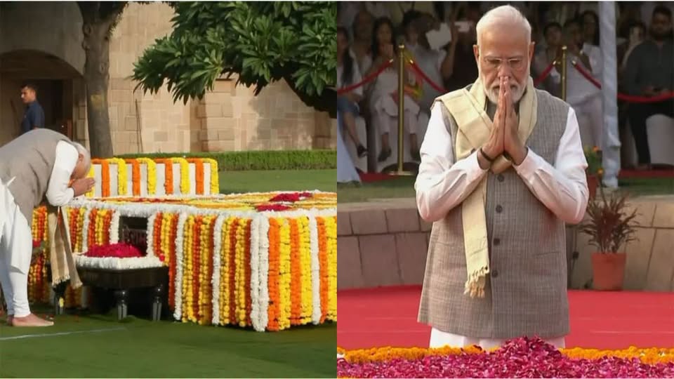 पीएम मोदी ने राजघाट पहुंचकर महात्मा गांधी को दी श्रद्धांजलि, लाल बहादुर शास्त्री को भी किया याद