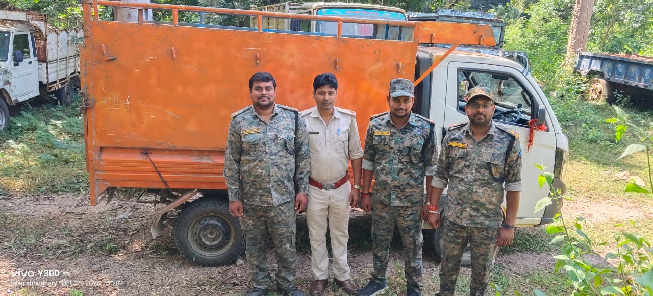 वन विभाग ने बड़ी कार्रवाई, अवैध माइका लदा वाहन किया जब्त, चालक फरार